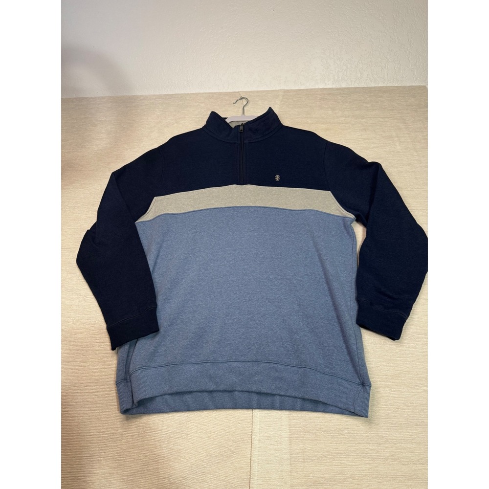 IZOD Advantage Performance Mens XL Quarter Zip Sweatshirt Colorblock Blue Navy